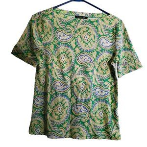 Lauren Ralph Lauren Yellow Paisley Tee EUC